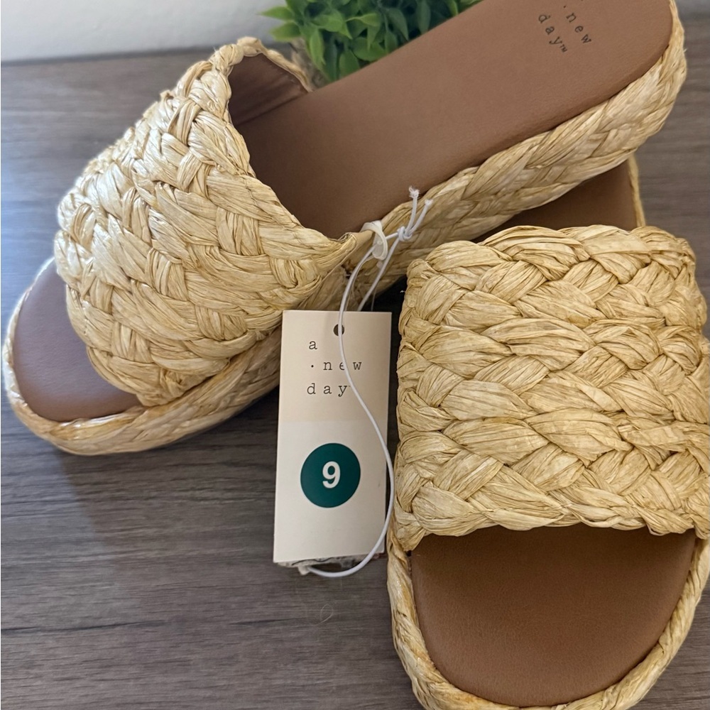 Women's Casey Braided Raffia Platform Slide Sandals - A New Day™ Beige - Picture 2 of 5